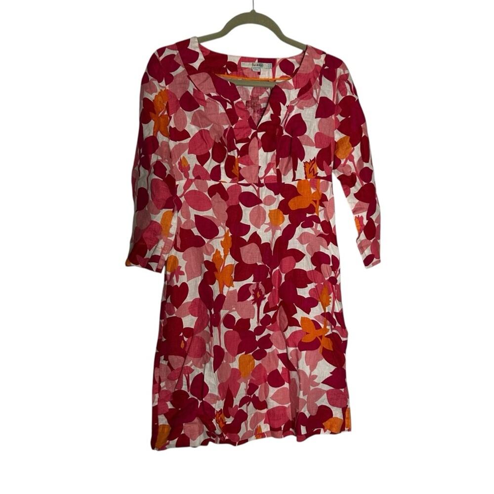 Boden‎ 100% Linen Pink V Neck Long Sleeve Mini Dress Size 4